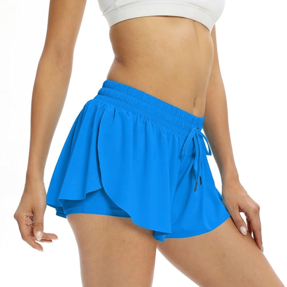 Womens blue flowy workout shorts